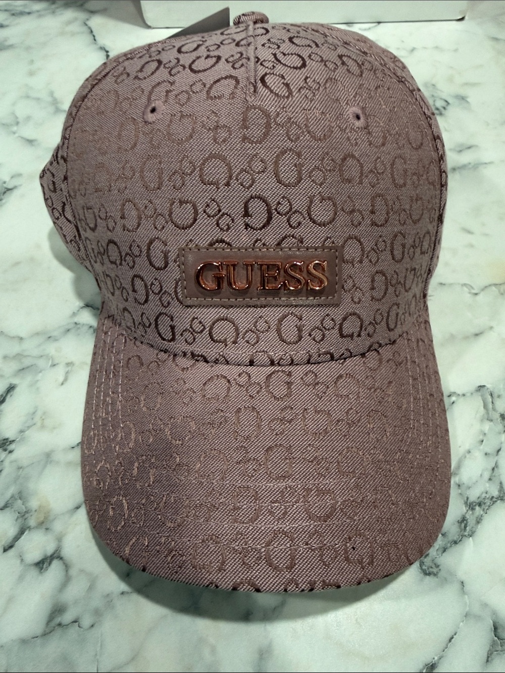 GUESS women’s  Taupe Monogram Cap with Metallic Logo
